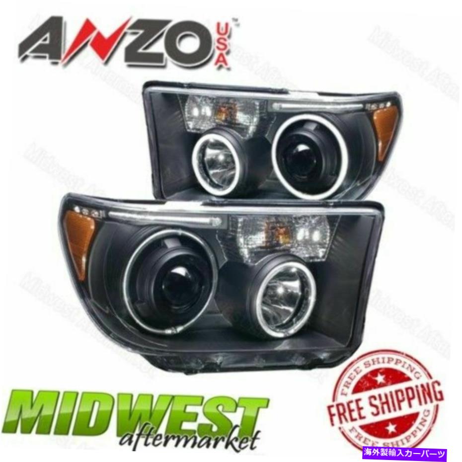 USヘッドライト LED Haloフィット2007-2014 Toyota Tundraのアナゾ黒プロジェクターのヘッドライト Anzo Black Projector Headlights with LED Halo Fits 2007-2014 Toyota Tundra【並行輸入品】