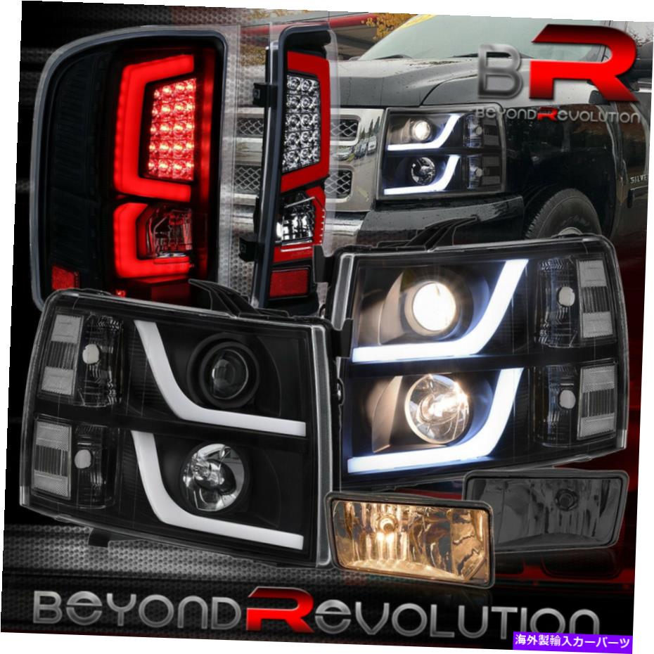 USヘッドライト 2007-2013 Silverado DRLヘッドライトアセンブリLEDブラックテールライトスモークフォグ For 2007-2013 Silverado DRL Headlights Assembly LED Black Tail Lights Smoke Fog【並行輸入品】