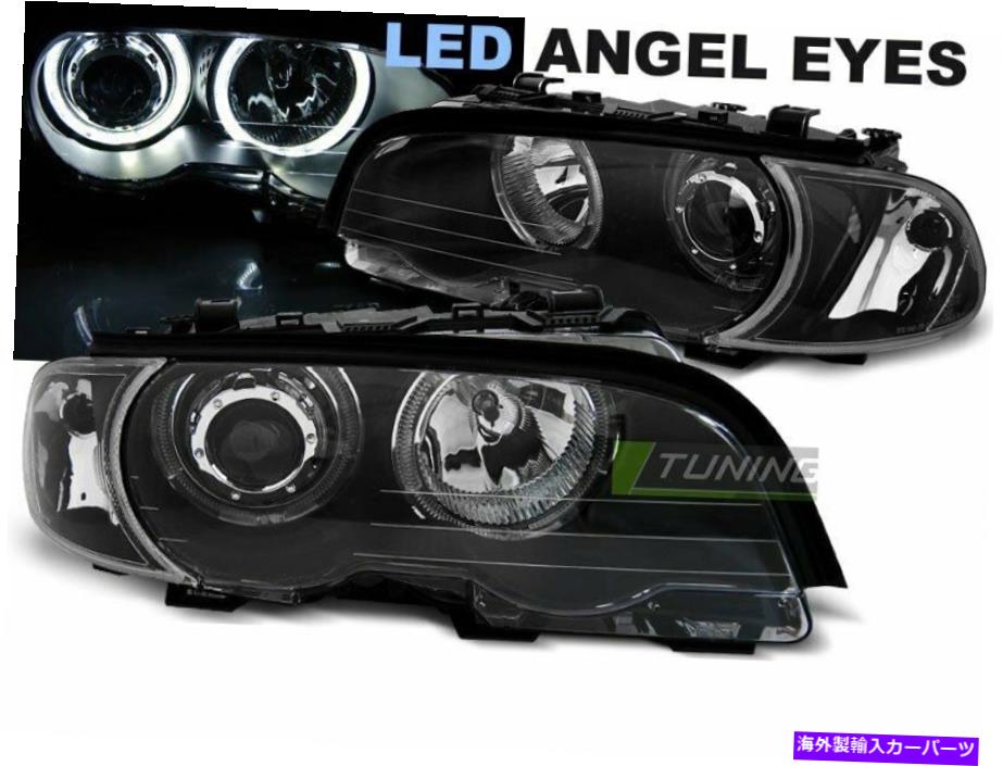 USヘッドライト ヘッドライトのペアBMW 3シリーズE46 99-03 Coupe Cabrio Halo Rims LEDブラックCA LP Pair of Headlights BMW 3 Series E46 99-03 COUPE CABRIO Halo Rims LED Black CA LP【並行輸入品】