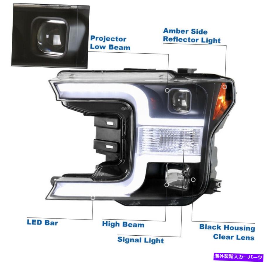 USヘッドライト 2018-2020フォードF-150ピックアップLEDチューブハロゲンブラックプロジェクターヘッドライトランプ For 2018-2020 Ford F-150 Pickup LED Tube Halogen Black Projector Headlight Lamp【並行輸入品】|Us Custom Parts Shop USDM