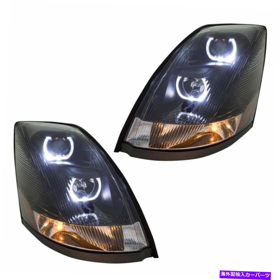 USヘッドライト ブラックLEDパフォーマンスハロゲンヘッドライトランプセットVOLVO VN VNL VNM NEW Black LED Performance Halogen Headlight Lamp Set for Volvo VN VNL VNM New【並行輸入品】