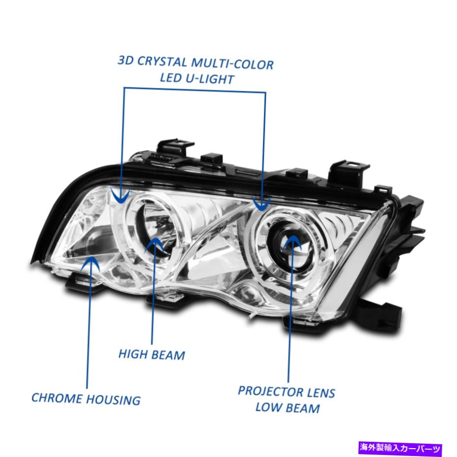 USヘッドライト 99-01 BMW E46 3シリーズRGBカラーチェンジLED HALOプロジェクターヘッドライトクロム For 99-01 BMW E46 3 Series RGB Color Change LED Halo Projector Headlights Chrome【並行輸入品】