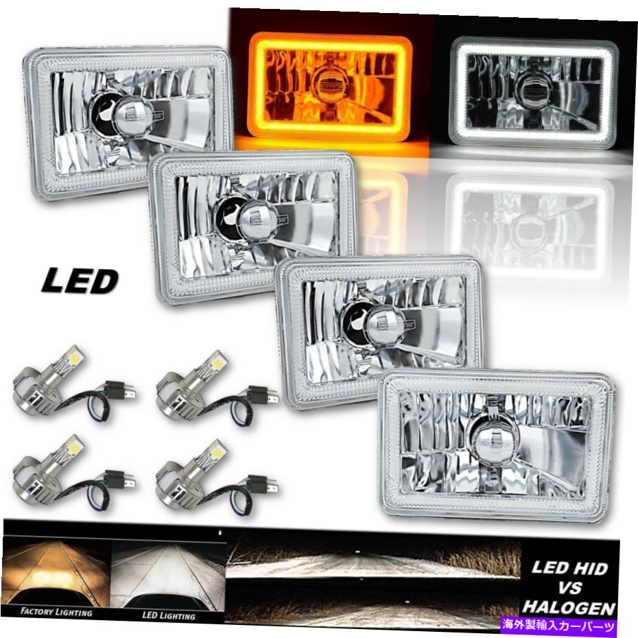 USヘッドライト 4×6 "スイッチバックホワイトDRL Halo / Amber Halo信号LEDヘッドライトランプセット4 4x6" Switchback White DRL Halo / Amber Halo Signal LED Headlight Lamp Set of 4【並行輸入品】|Us Custom Parts Shop USDM