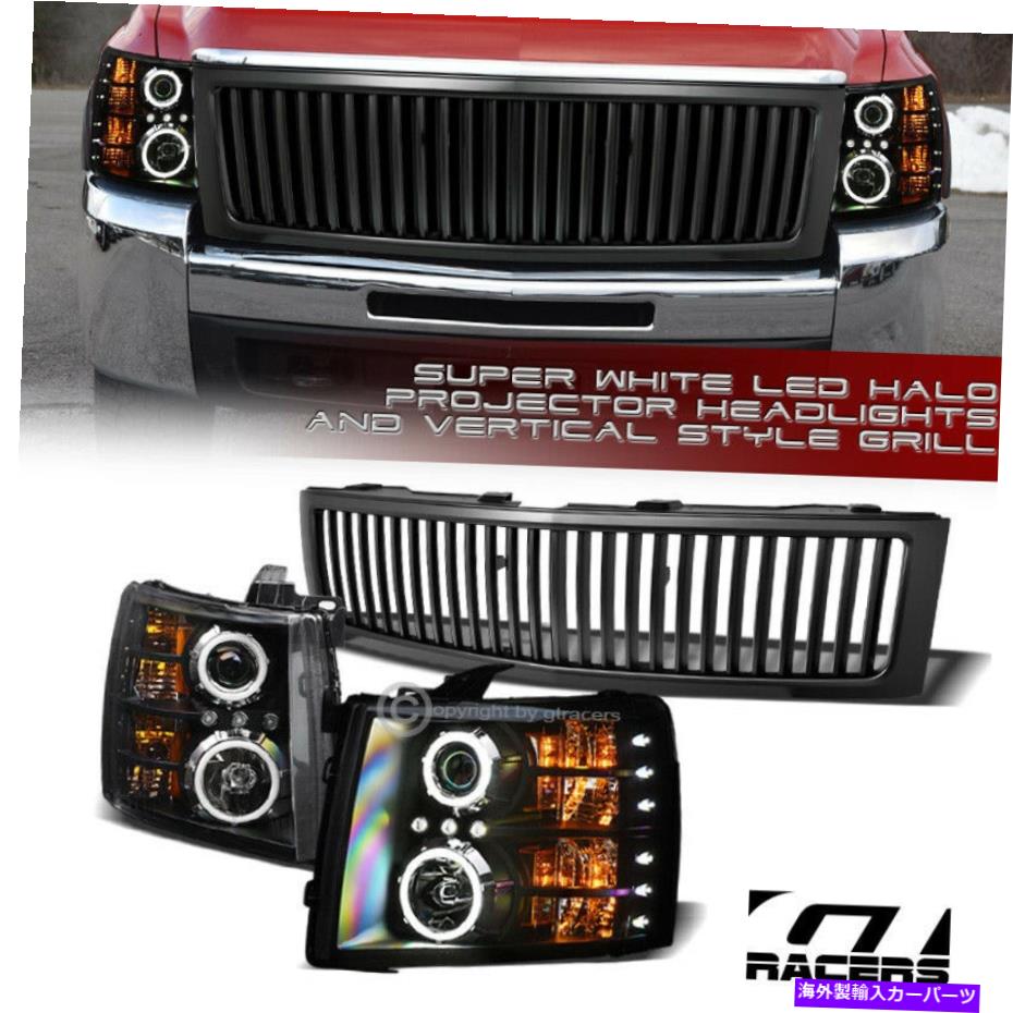 USヘッドライト 2007-2013 Silverado Matte Blk LED Haloプロジェクターヘッドライト+垂直グリルM For 2007-2013 Silverado Matte Blk LED Halo Projector Headlight+Vertical Grille M【並行輸入品】|Us Custom Parts Shop USDM