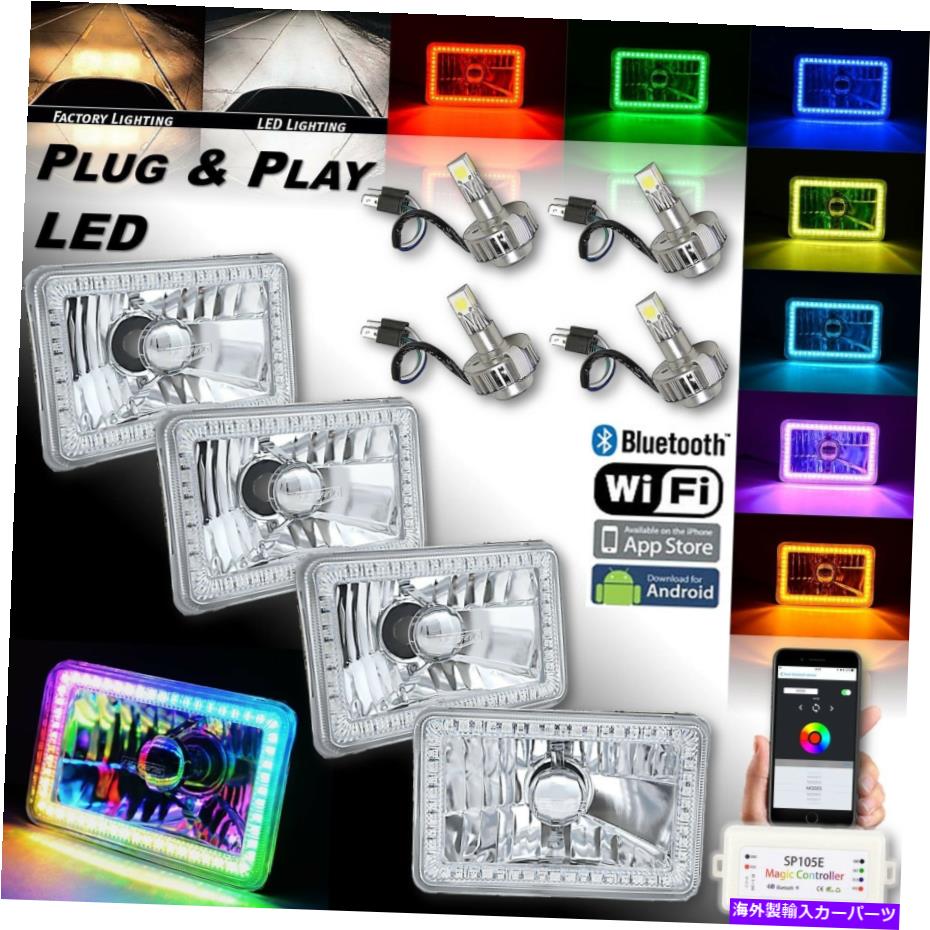 USヘッドライト 4x6 "Bluetooth RGB SMD LEDカラー追跡ハローヘッドライト18 / 24W LEDランプ電球セット 4x6" Bluetooth RGB SMD LED Color Chasing Halo Headlight 18/24w LED Lamp Bulb Set【並行輸入品】｜Us Custom Parts Shop USDM