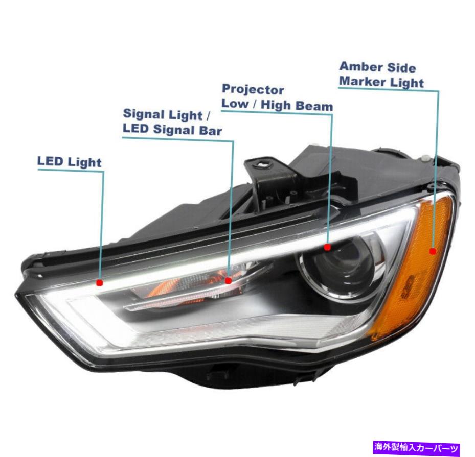 USヘッドライト 2015-2016 Audi A3 S3 HID / Non-AFS LEDプロジェクターヘッドライトクロムドライバ左 For 2015-2016 Audi A3 S3 HID/Non-AFS LED Projector Headlight Chrome Driver Left【並行輸入品】
