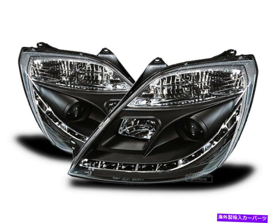 USヘッドライト LED昼間のランニングライトLED DRLヘッドライトセットブラックFord Fiesta MK6 01-05 LED daytime running lights LED DRL headlight set black for Ford Fiesta MK6 01-05【並行輸入品】