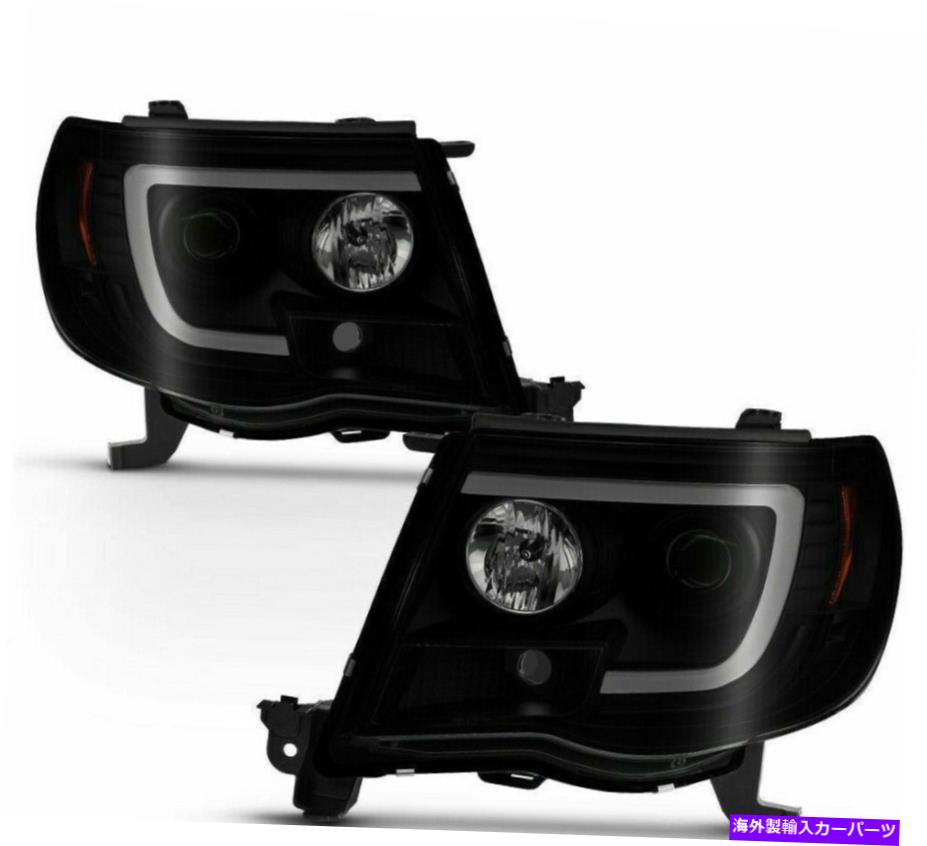 USヘッドライト 2005-2011トヨタタコマLEDチューブスモークヘッドライトヘッドランプ右+左 For 2005-2011 Toyota Tacoma LED TUBE Smoked HeadLights HeadLamps Right+Left【並行輸入品】