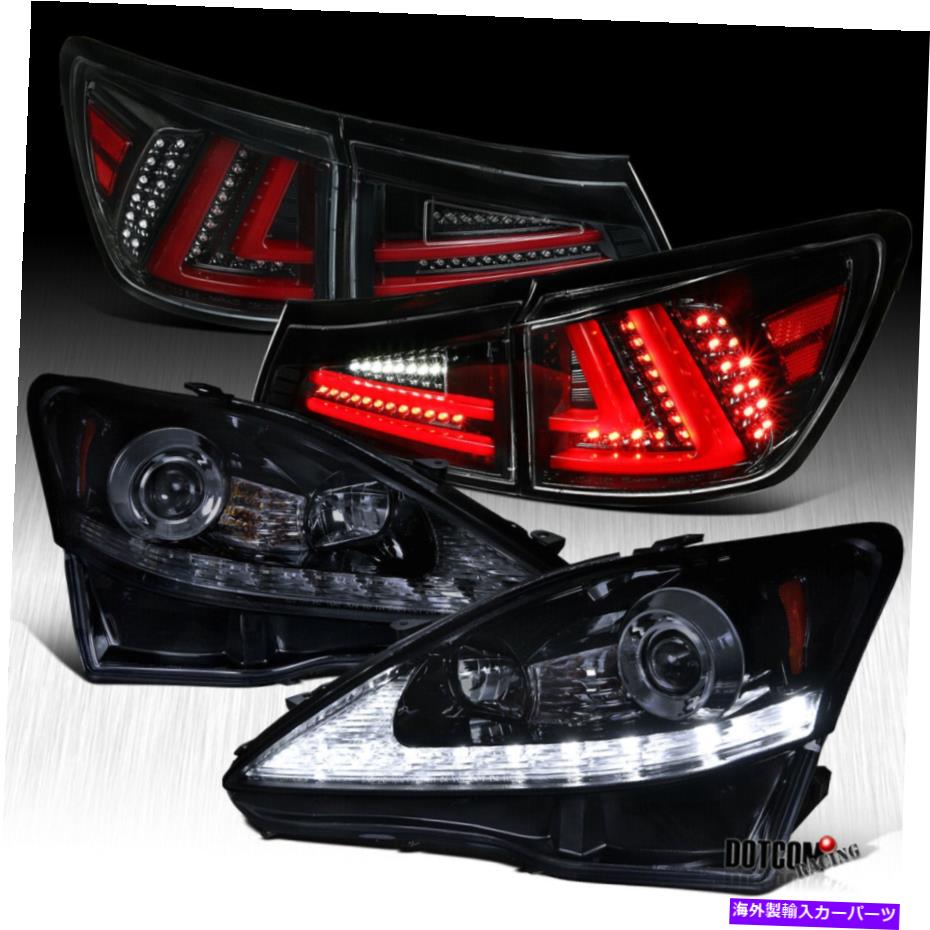 USヘッドライト フィット2006-2008レクサスIS250光沢のある黒LEDプロジェクターヘッドライト+ LEDテールライト Fit 2006-2008 Lexus IS250 Glossy Black LED Projector Headlights+LED Tail Lights【並行輸入品】