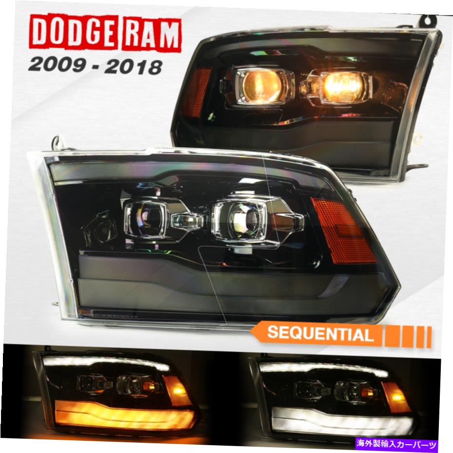 USヘッドライト LED DRLシーケンシャルポリッシュブラックデュアルプロジェクターヘッドライト2009-2018 RAM 1500 LED DRL Sequential Polished Black Dual Projector Headlights 2009-2018 Ram 1500【並行輸入品】