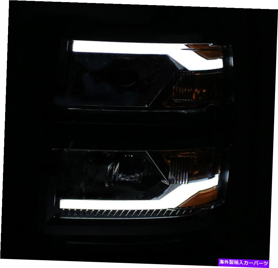 USヘッドライト 14-15 Chevy Silverado 1500 LEDチューブプロジェクターヘッドライトランプブラック左+右 14-15 CHEVY SILVERADO 1500 LED TUBE PROJECTOR HEADLIGHTS LAMPS BLACK LEFT+RIGHT【並行輸入品】