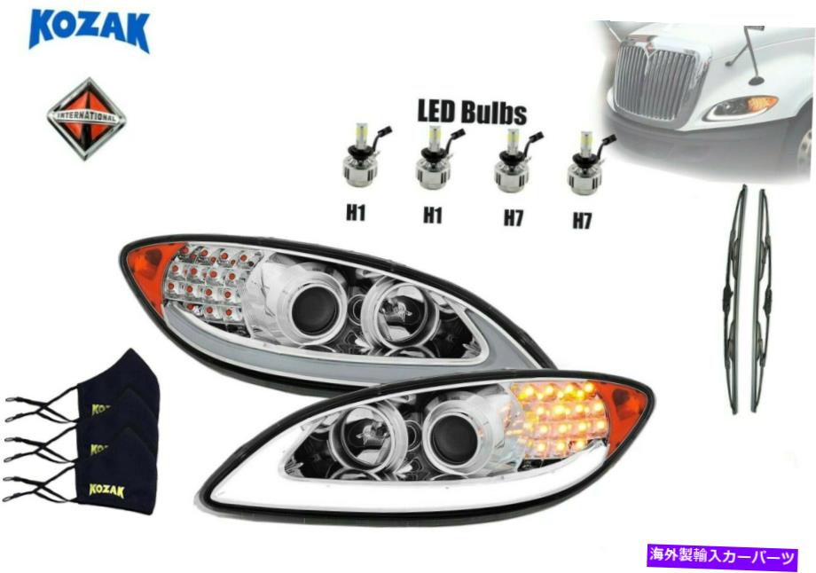 USヘッドライト Chrome LED DRLグローバーLEDターンシグナルヘッドライトは国際的なプロスタルのためのヘッドライトを導きました Chrome LED DRL Glow Bar LED Turn Signal Headlights for International Prostar【並行輸入品】