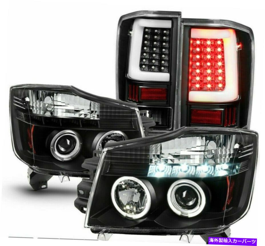 USヘッドライト 2004年2015年日産チタンLED Haloプロジェクターヘッドライト+テールブレーキライトセット For 2004 2015 Nissan Titan LED Halo Projector HeadLights + Tail Brake Lights set【並行輸入品】|Us Custom Parts Shop USDM