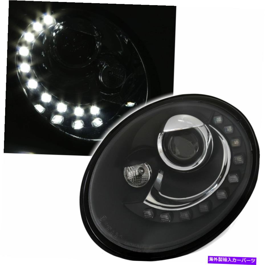 USヘッドライト VWビートル98-05のためのLED DRLの昼間のライトが付いている黒いクリアフィニッシュヘッドライト Black clear finish headlights with LED DRL daytime lights for VW BEETLE 98-05【並行輸入品】