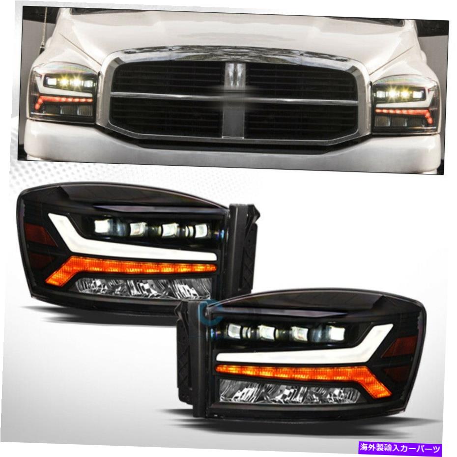 USヘッドライト フィット06-09ドッジRAM BLKフルLED順次チューブバークワッドプロジェクターヘッドライト Fit 06-09 Dodge Ram Blk Full LED Sequential Tube Bar Quad Projector Head Lights【並行輸入品】