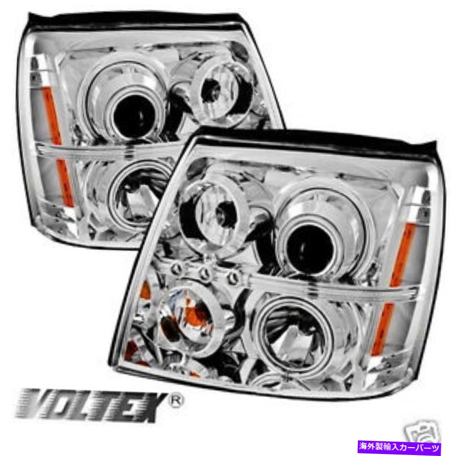 USヘッドライト 2002-2006キャデラックエスカレードDRL Halo LEDプロジェクターヘッドライトライトバークロム 2002-2006 CADILLAC ESCALADE DRL HALO LED PROJECTOR HEADLIGHTS LIGHTBAR CHROME【並行輸入品】