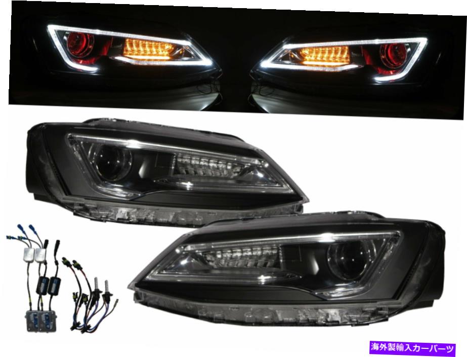 USヘッドライト Jetta A6 1B MK6 11-16 4D LEDバーのハロゲンヘッドライトブラックVW Volkswagen LHD JETTA A6 1B MK6 11-16 4D LED Bar Halogen Headlight Black for VW Volkswagen LHD【並行輸入品】