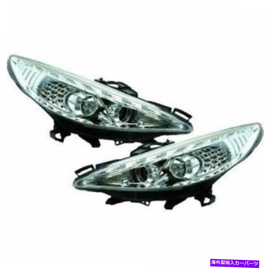USヘッドライト Peugeot 207 06-12のための昼間の走行灯を持つヘッドライト207 06-12クリア/クロム Headlight set with daytime running lights FOR Peugeot 207 06-12 clear / Chrome【並行輸入品】