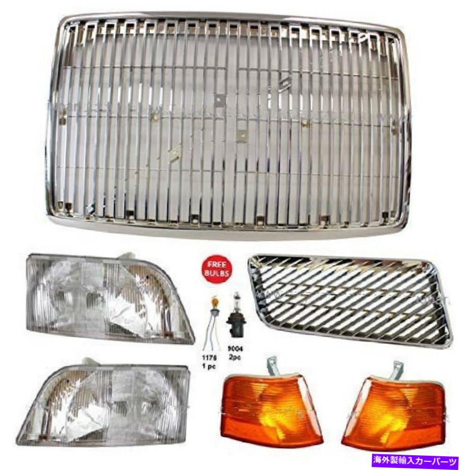 USヘッドライト 1998年から2003年の新しい6pcフロントターン＆ヘッドライト+クロムグリルセットVOLVO VNL New 6pc Front Turn & Headlight + Chrome Grille Set FOR 1998-2003 Volvo VNL【並行輸入品】