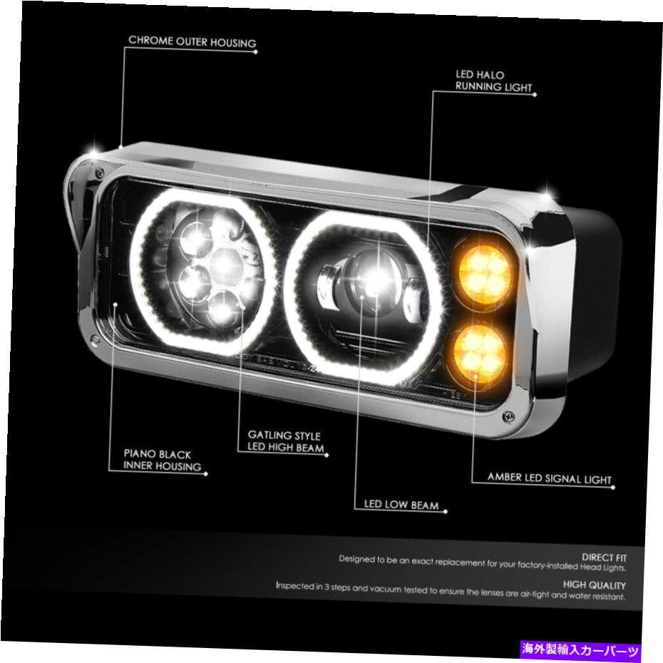 USヘッドライト 1981-2019 Peterbilt KenworthフルLEDデュアルハロープロジェクターヘッドライトブラック For 1981-2019 Peterbilt Kenworth Full LED Dual Halo Projector Headlights Black【並行輸入品】