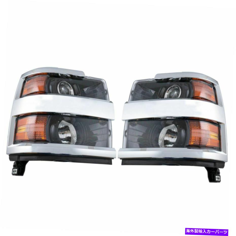 USヘッドライト Silverado 2500 3500のヘッドライトランプアセンブリペアブラックベゼルクロームトリム Headlight Lamp Assembly Pair Black Bezel Chrome Trim for Silverado 2500 3500【並行輸入品】
