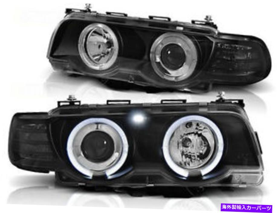 USヘッドライト BMW E38 98-01のための黒い透明仕上げハロゲンエンジェルアイヘッドライトセット Black clear finish halogen Angel Eyes Headlights SET for BMW E38 98-01【並行輸入品】
