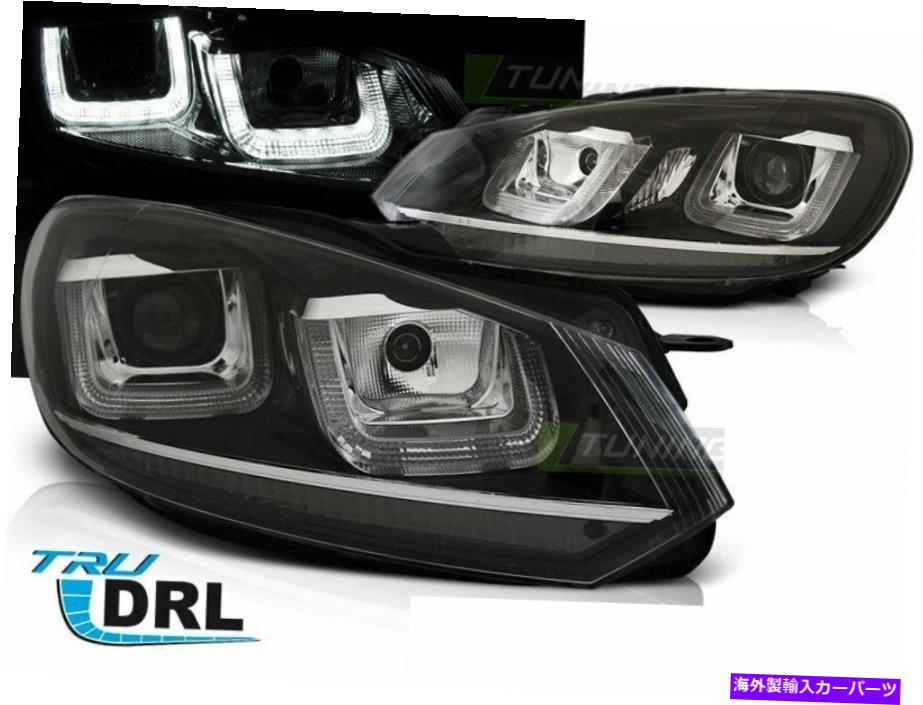 USヘッドライト ペアプロジェクターヘッドライトLED DRL for VWゴルフ6 08-12 U型ブラッククロームラインU Pair Projector Headlights LED DRL for VW Golf 6 08-12 U-Type Black Chrome LINE U【並行輸入品】
