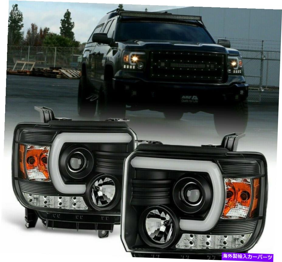 USヘッドライト 14-15 GMC Sierra 1500 2500 3500 HDブラックLED DRLチューブプロジェクターヘッドライト For 14-15 GMC Sierra 1500 2500 3500HD Black LED DRL TUBE Projector HeadLights【並行輸入品】