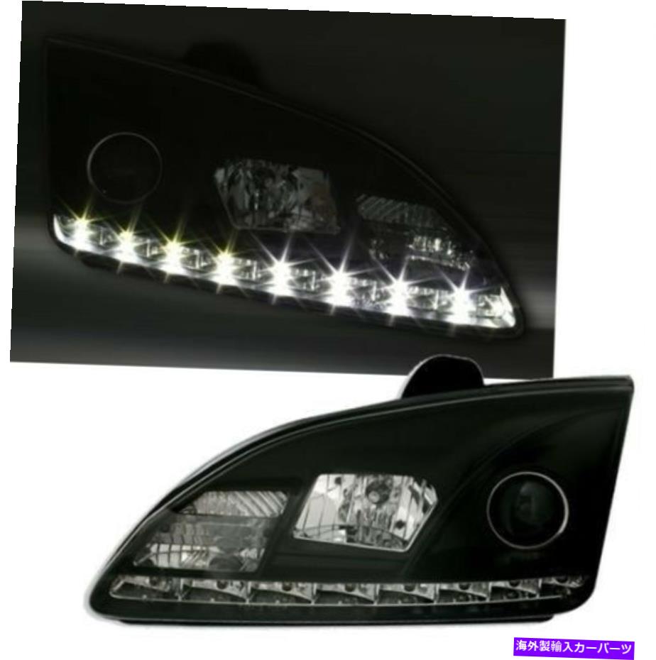 USヘッドライト Led DayTime Lightsが付いているフォードフォーカスMK2 04-08のためのブラックカラーに設定されたヘッドライト HEADLIGHT SET in BLACK color for FORD FOCUS MK2 04-08 with LED DAYTIME LIGHTS【並行輸入品】