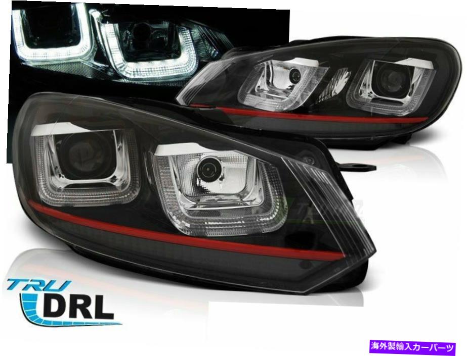 USヘッドライト ペアプロジェクターヘッドライトLED DRL for VWゴルフ6 08-12 U型ブラックレッドラインUS L Pair Projector Headlights LED DRL for VW Golf 6 08-12 U-Type Black Red LINE US L【並行輸入品】