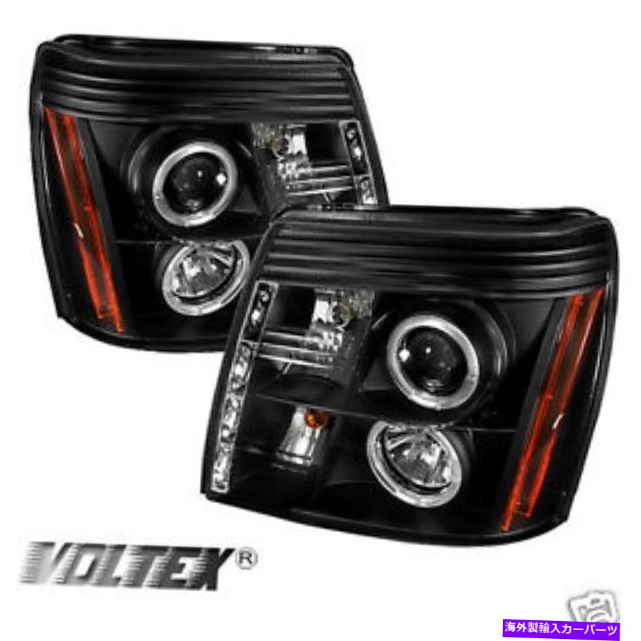 USヘッドライト 2002-2006キャデラックエスカレードDRL Halo LEDプロジェクターヘッドライトライトバーブラック 2002-2006 CADILLAC ESCALADE DRL HALO LED PROJECTOR HEADLIGHTS LIGHTBAR BLACK【並行輸入品】
