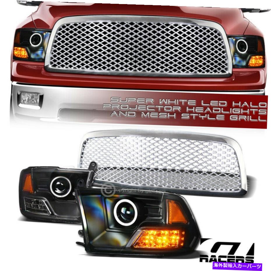 USヘッドライト 2009-2012 RAMホワイトLED Haloプロジェクターヘッドライトマット+メッシュグリルクロム For 2009-2012 Ram White LED Halo Projector Headlights Matte+Mesh Grille Chrome【並行輸入品】｜Us Custom Parts Shop USDM