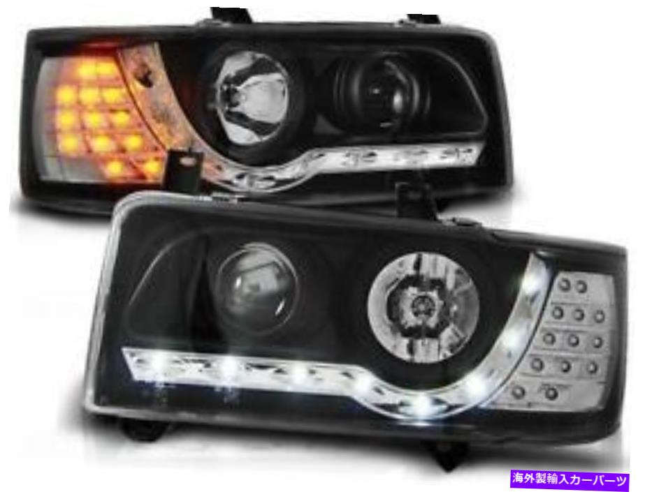USヘッドライト LEDの指標が付いているVW T4 90-03のためのLED DRLライトが付いている黒い終わりのヘッドライト Black finish Headlights with LED DRL Lights for VW T4 90-03 with LED indicators【並行輸入品】