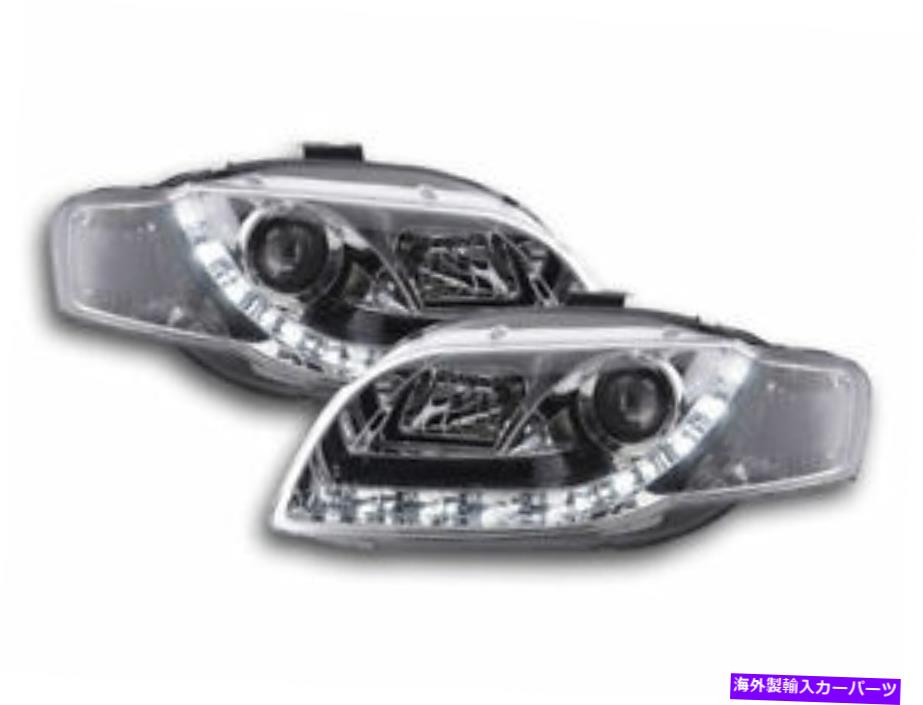 USヘッドライト Audi A4 Wagon 8E FR 04-07 ChromeのためのDRL走行灯のヘッドライト Headlights with DRL running lights for Audi A4 Lim wagon 8E fr 04-07 chrome【並行輸入品】