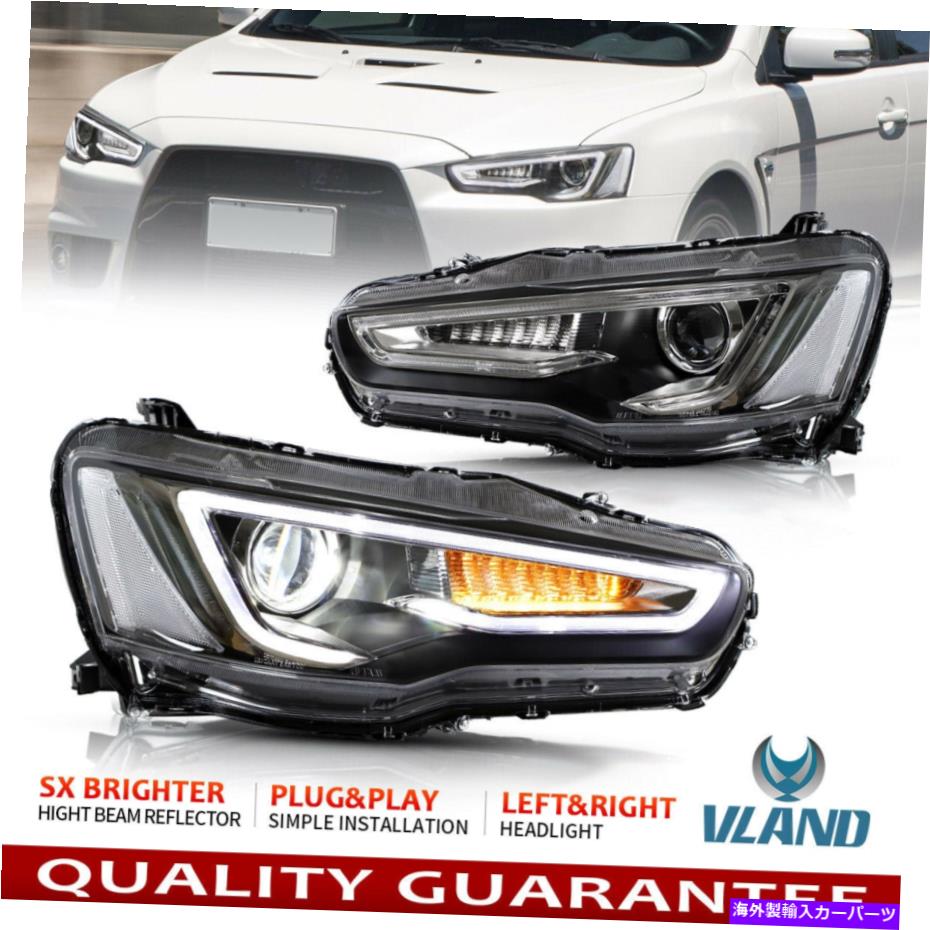 USヘッドライト 三菱ランサーEVO X 2008-2017 Audi Style DRL LEDフロントランプのヘッドライト Headlights For Mitsubishi Lancer EVO X 2008-2017 Audi Style DRL LED Front Lamps【並行輸入品】