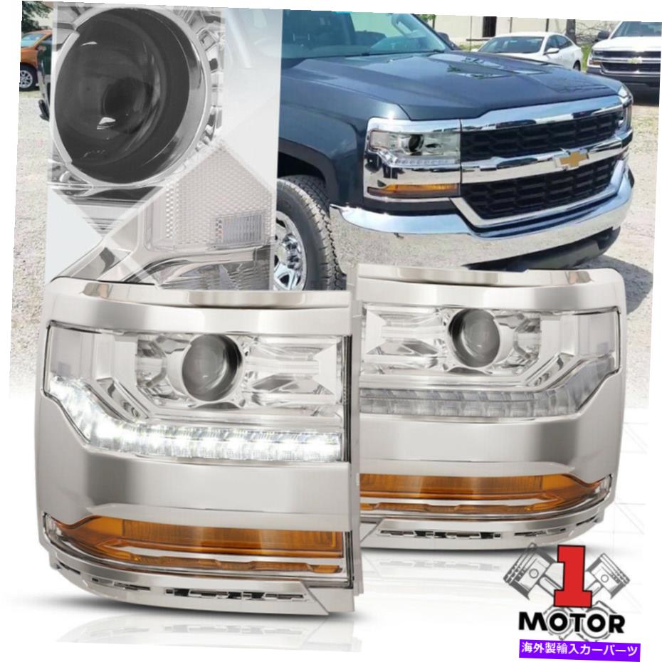 USヘッドライト Chrome / Clear LED DRL HIDプロジェクターヘッドライトランプ16-19シボリーSilverado 1500 Chrome/Clear LED DRL HID Projector Headlight Lamp for 16-19 Chevy Silverado 1500【並行輸入品】｜Us Custom Parts Shop USDM