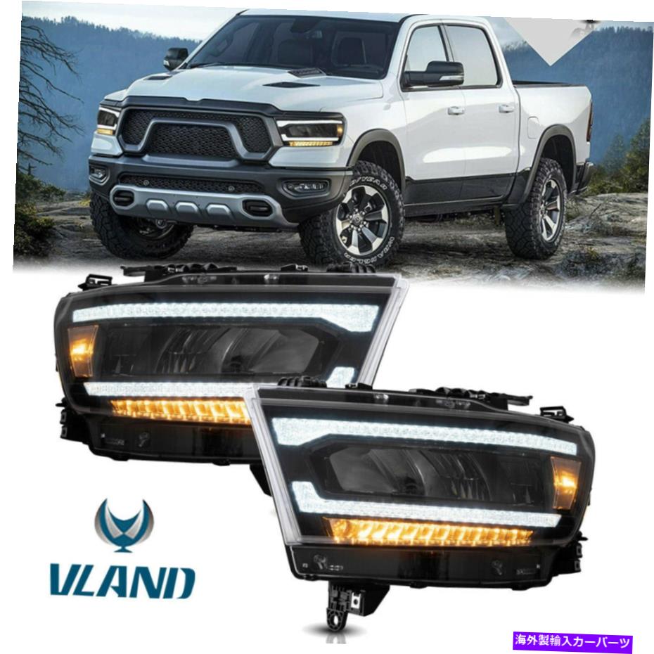 USヘッドライト 2019-2021 Dodge RAM 1500フロントランプのためのセット2のフルLEDプロジェクターヘッドライト Set 2 Full LED Projector Headlights For 2019-2021 Dodge Ram 1500 Front Lamps【並行輸入品】