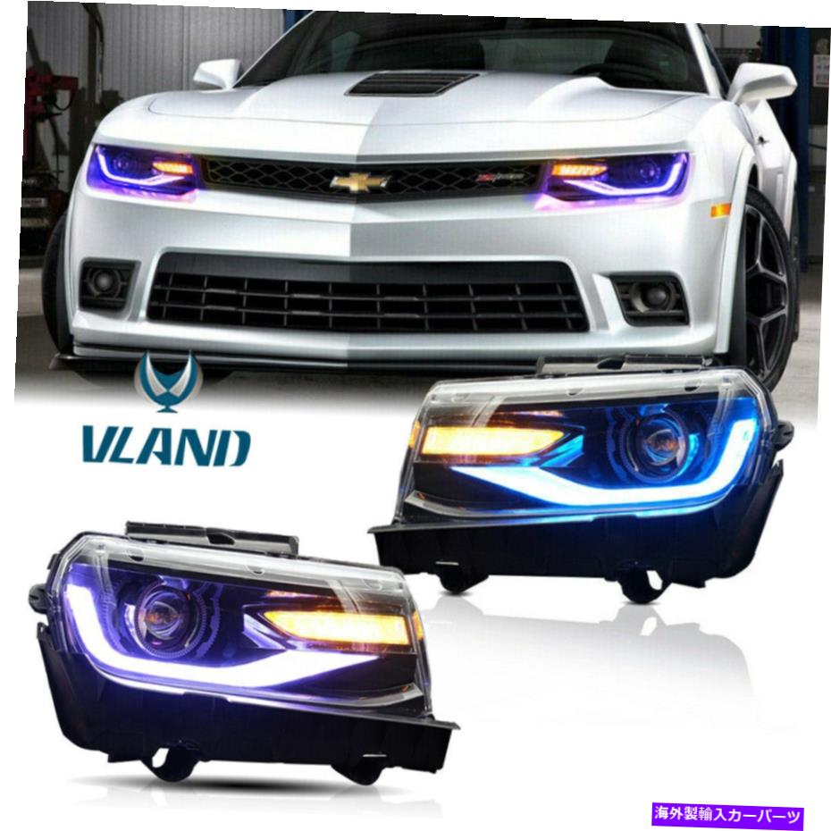 USヘッドライト 2014-2015 Chevy CamaroのためのペアLED＆DRLシーケンシャルデュアルビームヘッドランプヘッドライト Pair LED&DRL Sequential Dual Beam Head Lamp Headlight For 2014-2015 Chevy Camaro【並行輸入品】