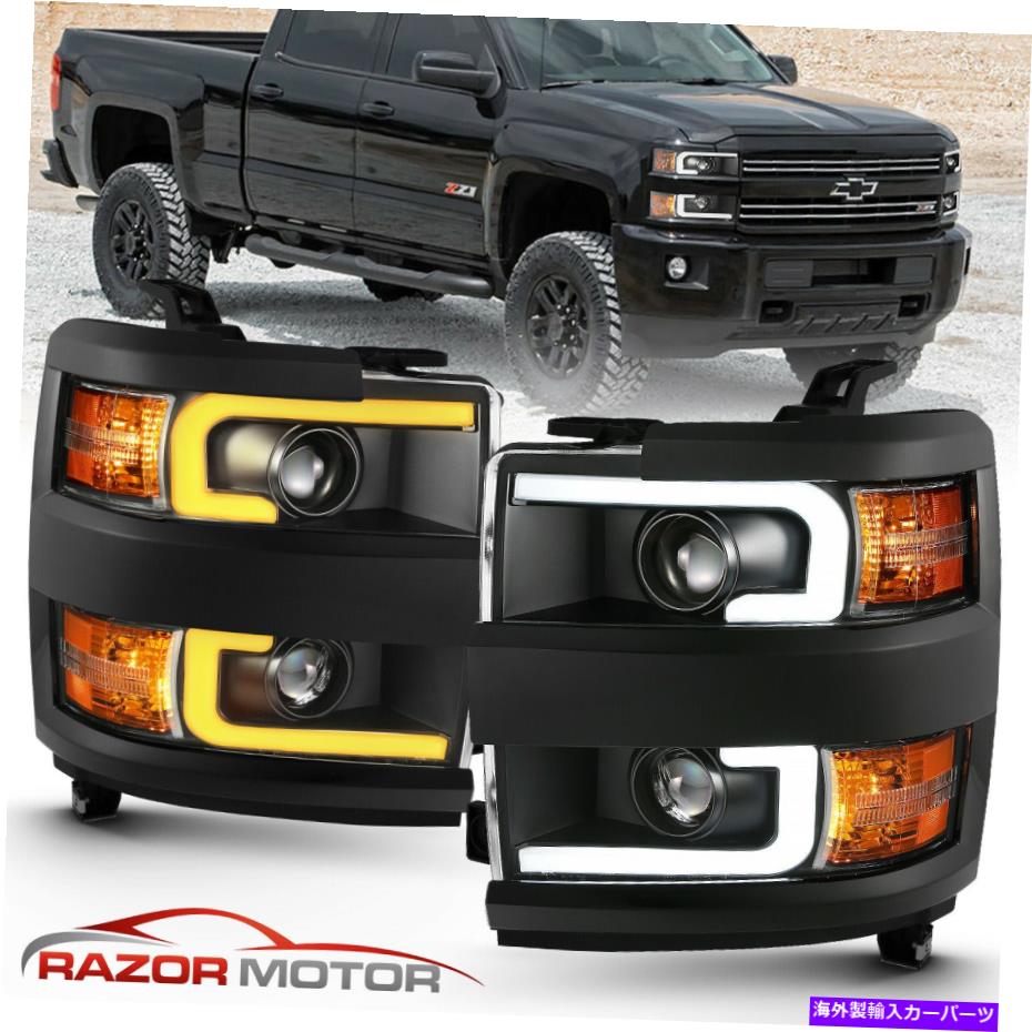 USヘッドライト 二重LED管| 15-19 Chevy Silverado 2500 3500 HDジェットブラックプロジェクターヘッドライト Dual LED Tube | 15-19 Chevy Silverado 2500 3500HD Jet Black Projector Headlight【並行輸入品】