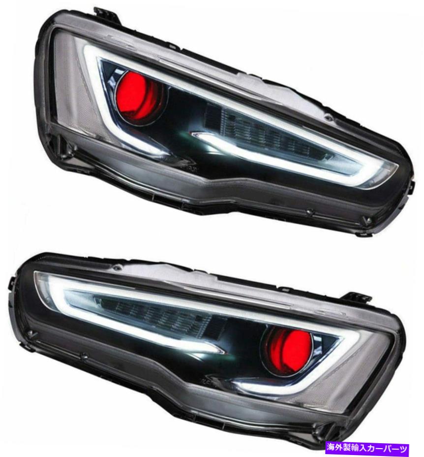 USヘッドライト LED＆DRLレッドアイハロープロジェクターヘッドライト2008-2017三菱ランサーEVO LED & DRL Red eye Halo Projector Headlights For 2008-2017 Mitsubishi Lancer Evo【並行輸入品】