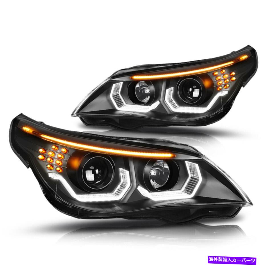 USヘッドライト 04-07 BMW 5シリーズE60 LED U-HALO +ターン信号プロジェクターヘッドライト/ランプブラック For 04-07 BMW 5-Series E60 LED U-Halo+Turn Signal Projector Headlight/Lamp Black【並行輸入品】