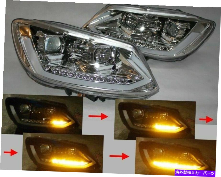 USヘッドライト VW Touran 10-15のためのクロムダイナミックライトバーDRLハロゲンヘッドライト Chrome dynamic lightbar DRL halogen headlights for VW TOURAN 10-15【並行輸入品】