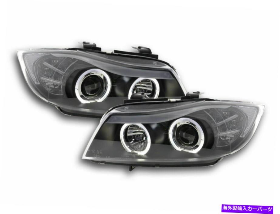 USヘッドライト BMW E90＆E91 3シリーズブラックハロゲンヘッドライトヘッドランプ2005-1 / 2009天使の目 BMW E90 & E91 3 SERIES BLACK HALOGEN HEADLIGHTS HEADLAMPS 2005-1/2009 ANGEL EYE【並行輸入品】