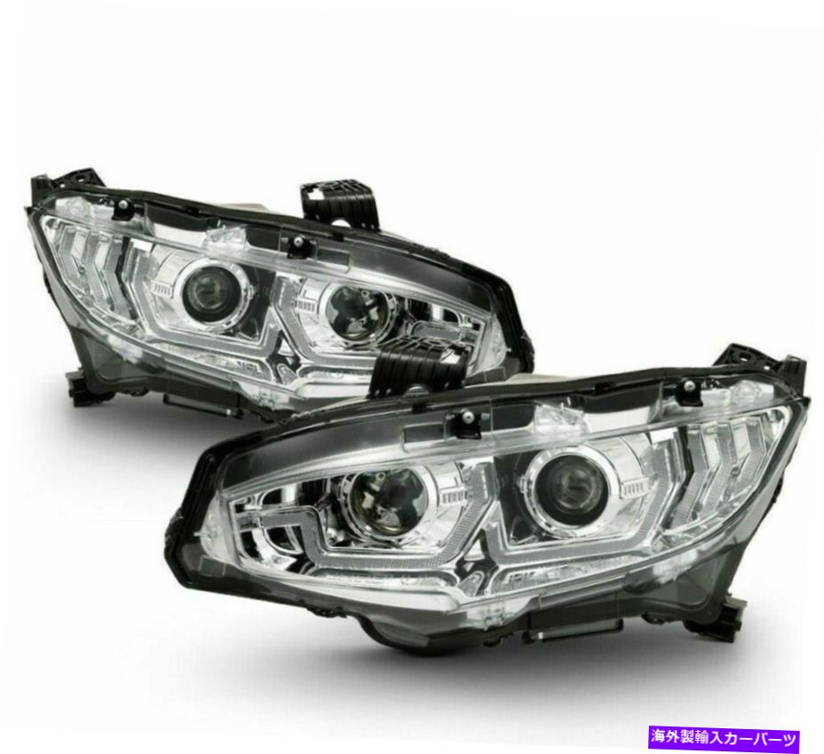 USヘッドライト 2016-2020ホンダシビックLED順次チューブクロムヘッドライトヘッドランプ For 2016-2020 Honda Civic LED SEQUENTIAL TUBE Chrome HeadLights HeadLamps【並行輸入品】