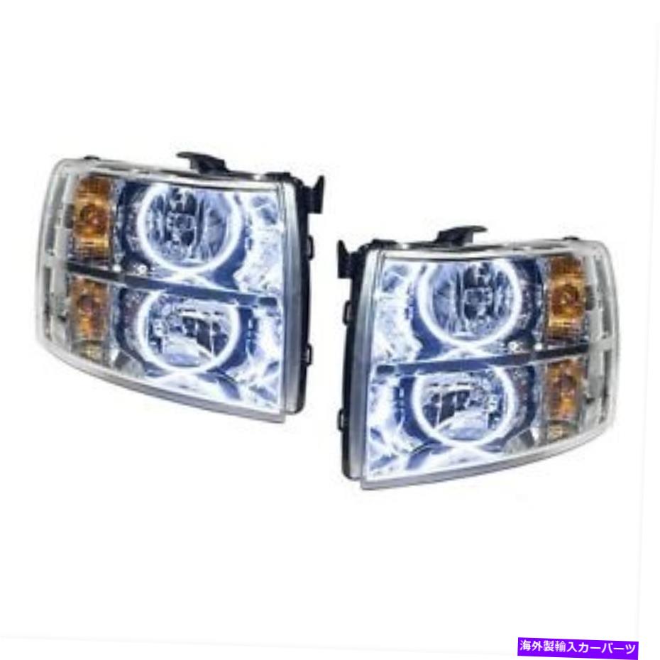 USヘッドライト Silveradoヘッドライト、SMD Halo、クリアレンズ、クロムハウジング、ホワイトハロー照明 Silverado Headlights,SMD Halo,Clear Lens,Chrome Housing,White Halo Illumination【並行輸入品】