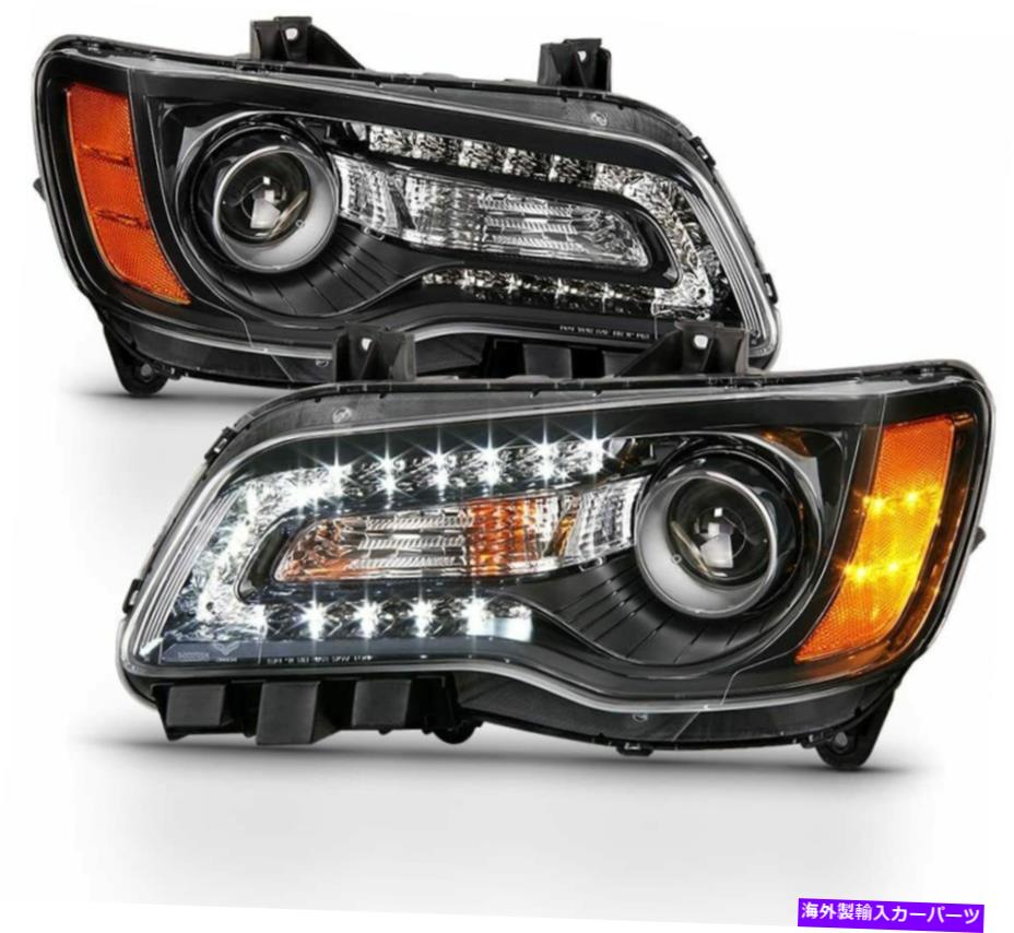 USヘッドライト 2011-2014 Chrysler 300 LED DRLハロゲンブラックヘッドリギッグヘッドランプ右+左 For 2011-2014 Chrysler 300 LED DRL Halogen Black HeadLigts HeadLamps Right+Left【並行輸入品】