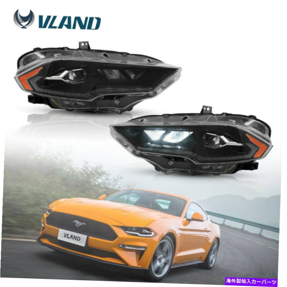 USヘッドライト 2018-2021フォードマスタングペアLED DRLプロジェクターヘッドライトランプブラックNEW For 2018-2021 Ford Mustang Pair LED DRL Projector Headlights Lamps Black NEW【並行輸入品】