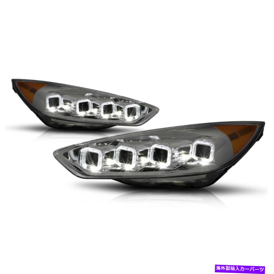 USヘッドライト 15-18フォーカスクワッドシーケンシャルスクエアLED DRLプロジェクターヘッドライトスモーク/アンバー For 15-18 Focus Quad Sequential Square LED DRL Projector Headlights Smoked/Amber【並行輸入品】