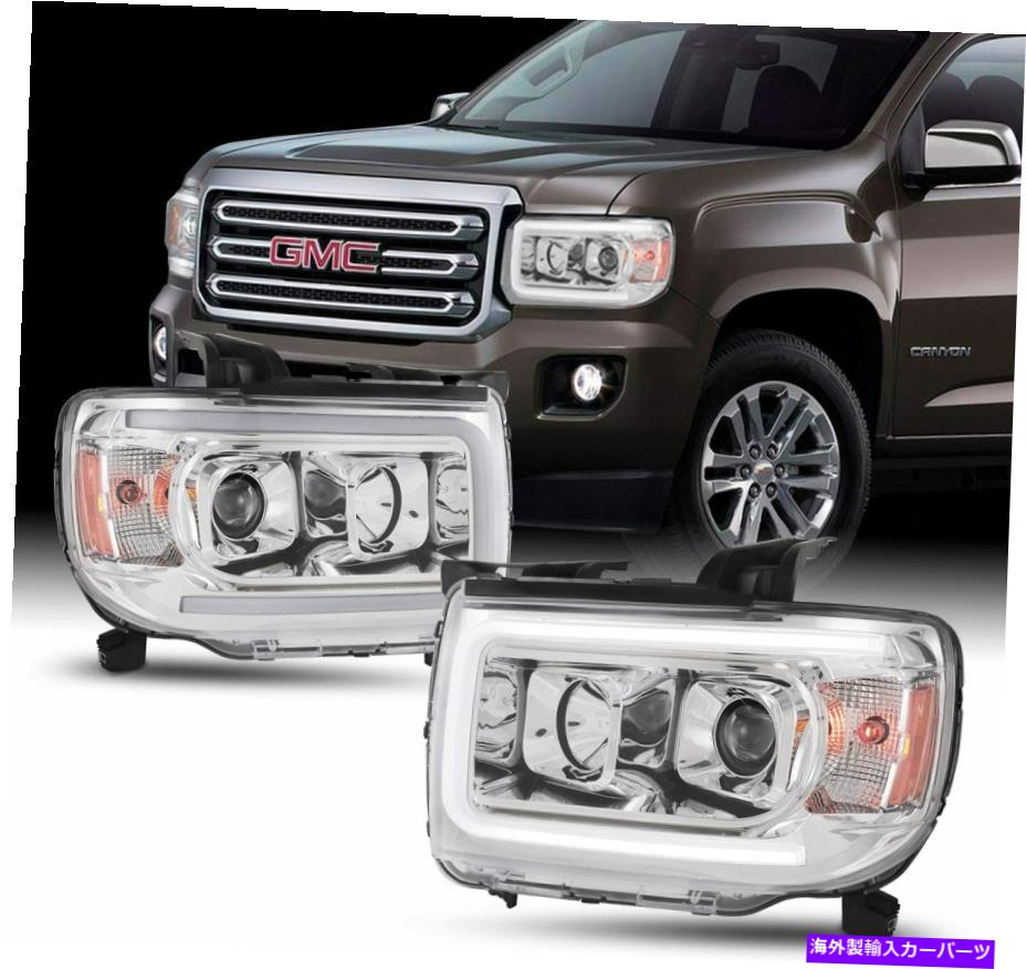 USヘッドライト 2015年2019年GMCキャニオンLED Chromeチューブヘッドライトヘッドランプ右セット For 2015 2019 GMC Canyon LED Chrome Tube HeadLights HeadLamps Right Left set【並行輸入品】