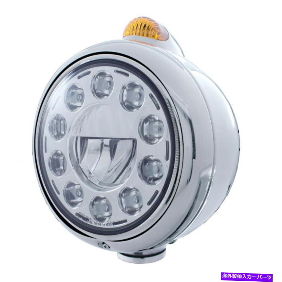 USヘッドライト ステンレス鋼LED「ガイド」ヘッドライト11 LEDの高電源電球とアンバーレンズ Stainless Steel LED \